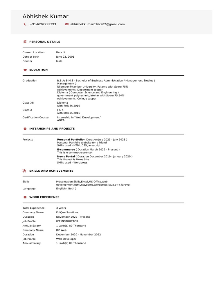 Abhishek Kumar Resume | PDF