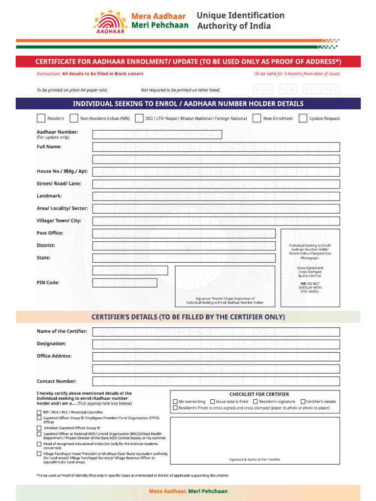 Aadhaaraddressform 20260107 | PDF
