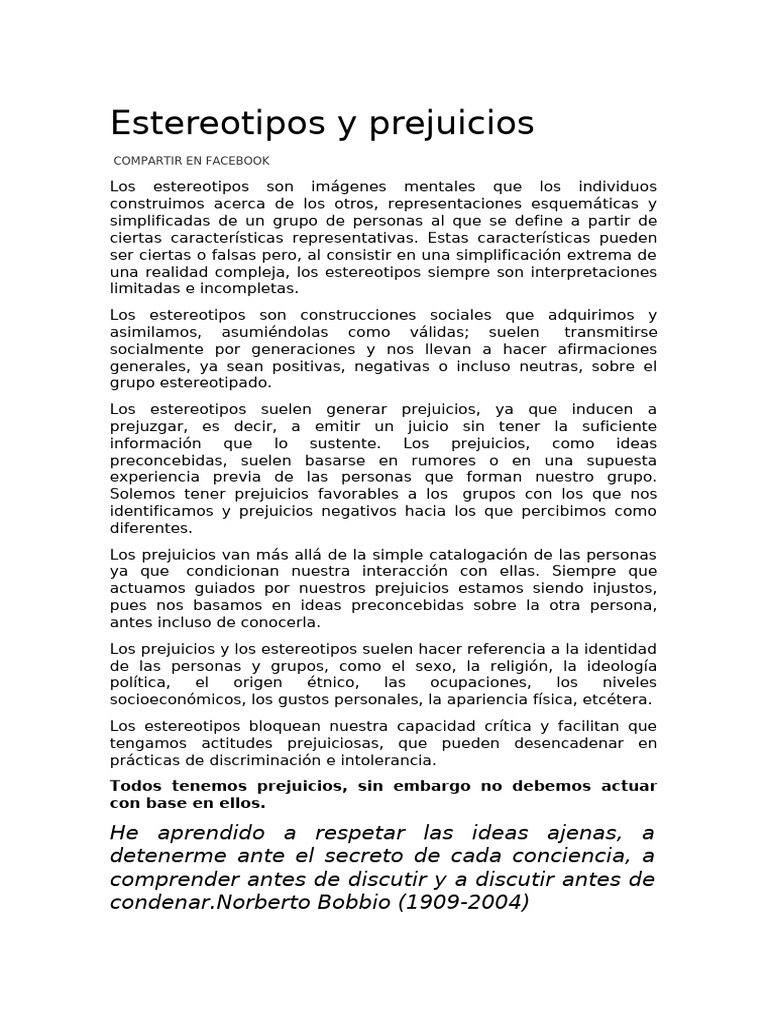 Estereotipos y Prejuicios | PDF