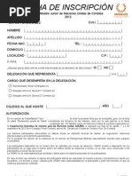 Ficha de Inscripción Modelo Junior 2012