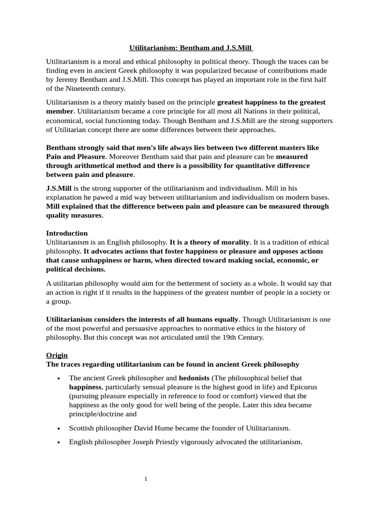 A Brief Notes On Utilitarianism | PDF | Utilitarianism | John Stuart Mill