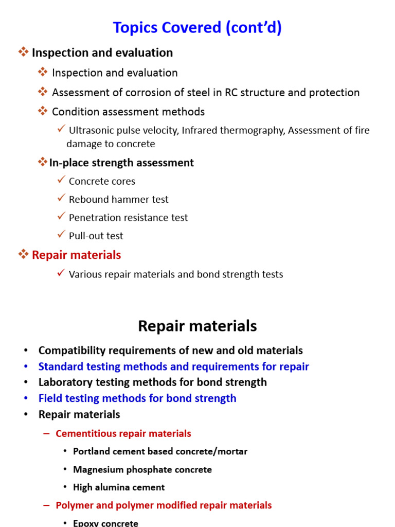 4-Repair Materials & Bond Strength Tests | PDF | Concrete | Cement