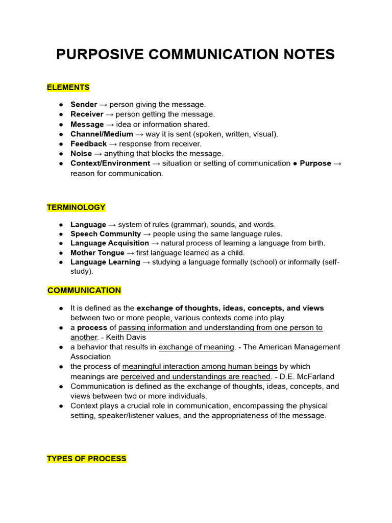 Purposive Communication Notes | PDF | Nonverbal Communication ...