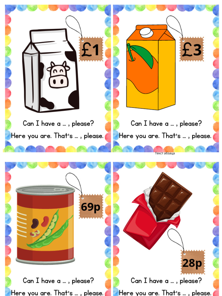 Spotlight 4 Food Price Containers Flashcard | PDF