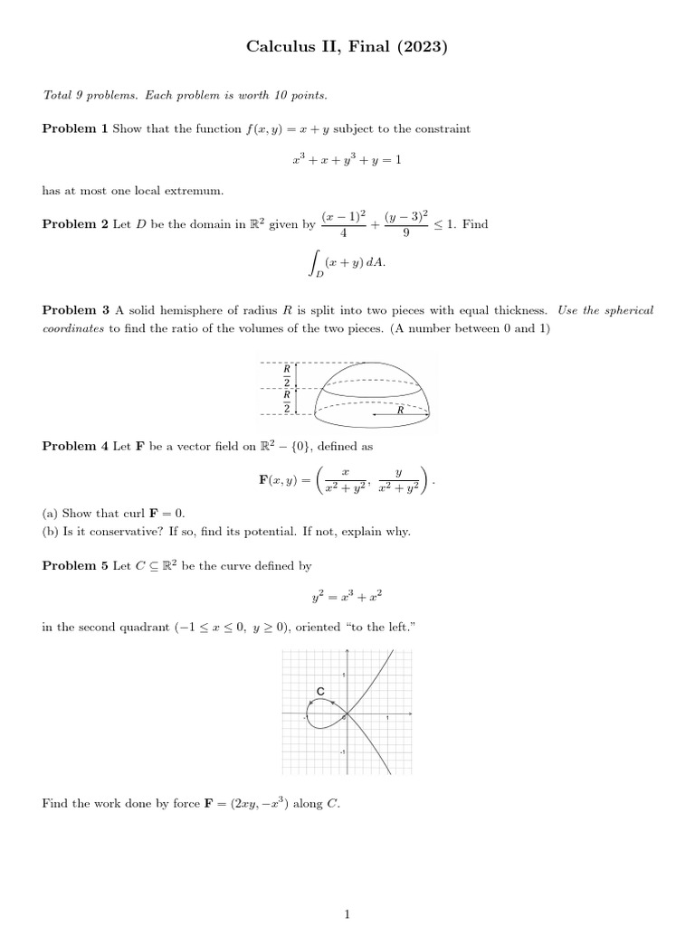 Calculus II Final (2023) | PDF | Sphere | Flux