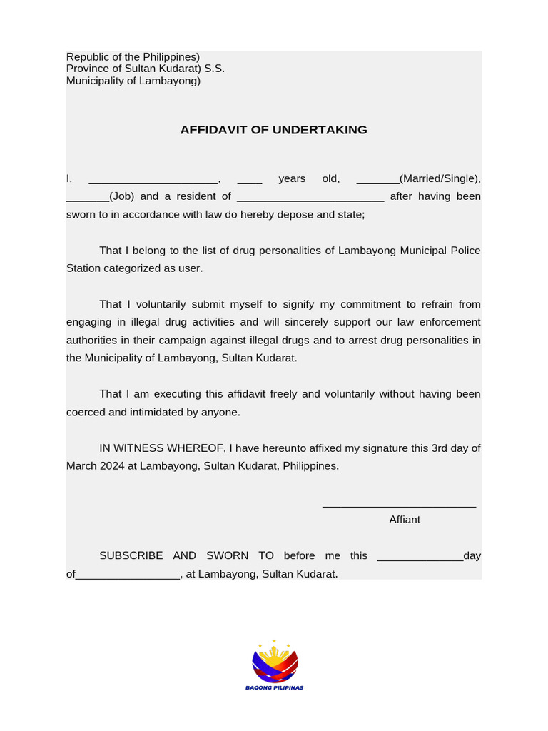 Affidavit of Undertaking of Pwuds | PDF