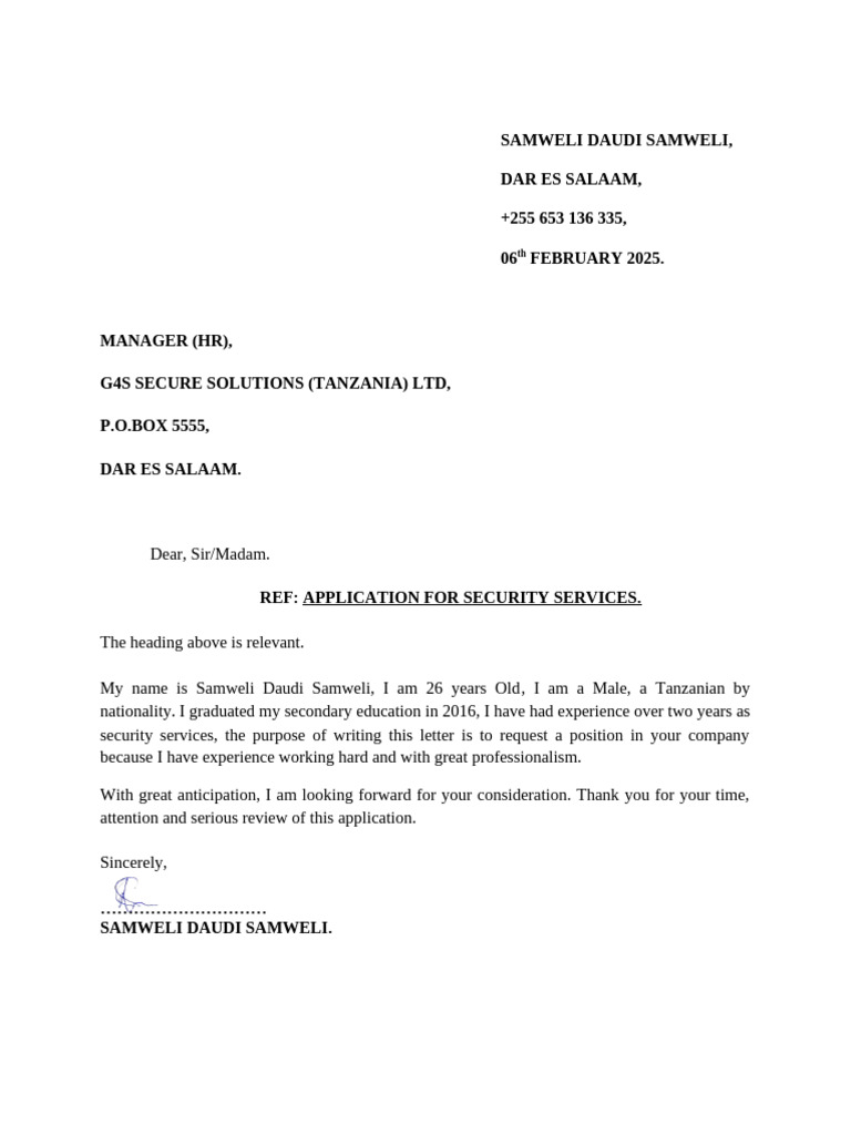Samweli Daudi Samweli - Application Letter | PDF