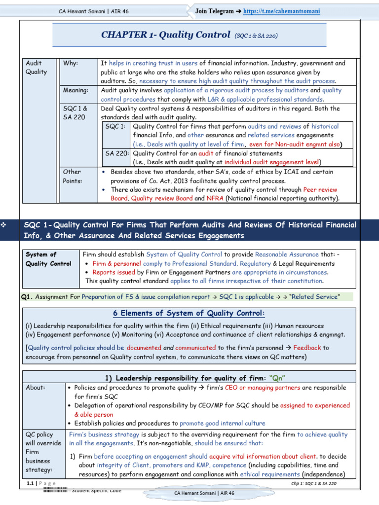 Quality Control SQC 1, SA 220 R | PDF | Audit | Auditor's Report