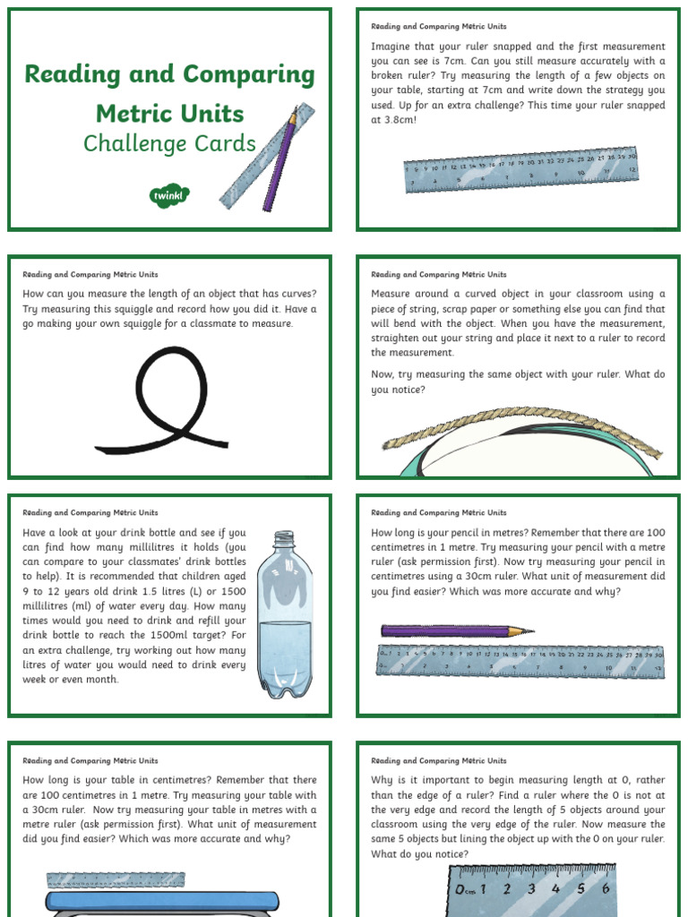 Measuring in Metric Units Open Ended Challenge Cards | PDF | Litre ...