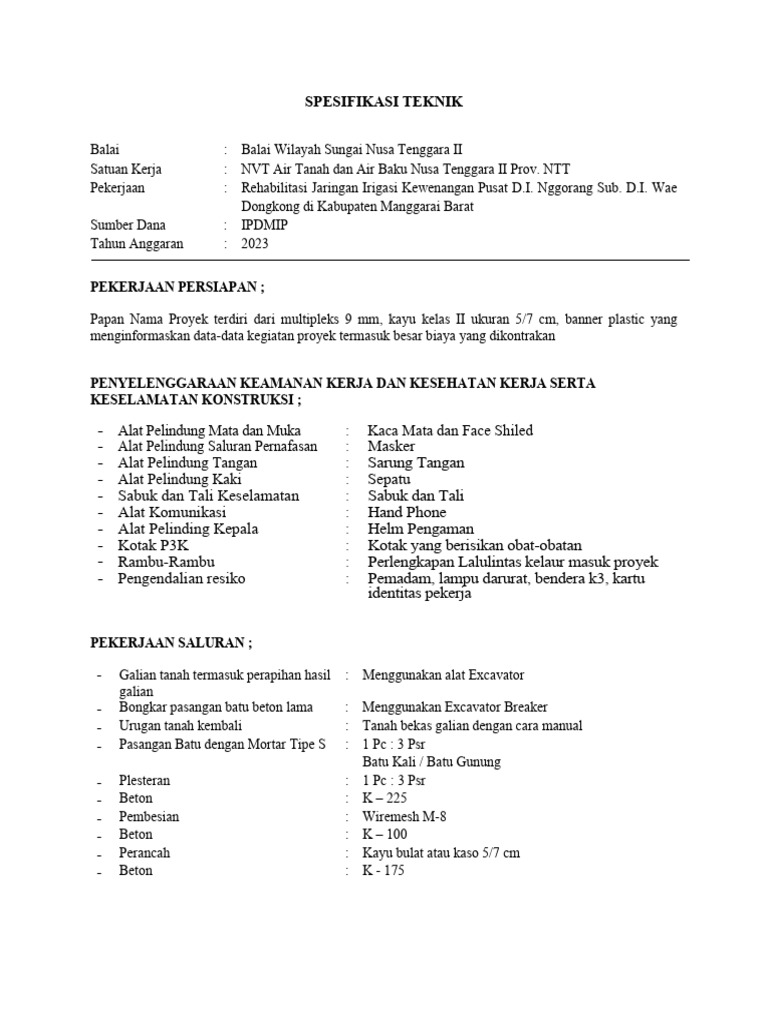 Spesifikasi Teknik Combain | PDF