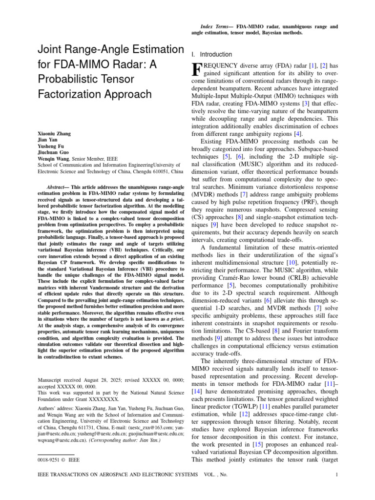 Joint Range-Angle Estimation For FDA-MIMO Radar A Probabilistic Tensor ...