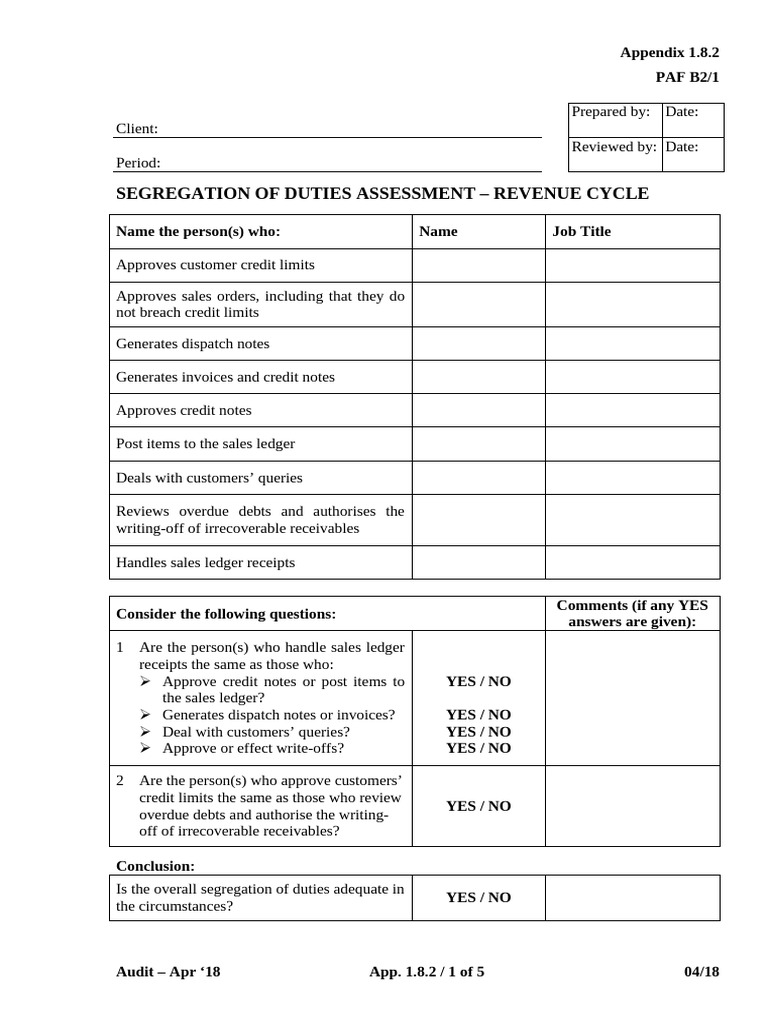 1.8.2 PAF B2-B4 Segregation of Duties Assessment Form | PDF | Payroll ...