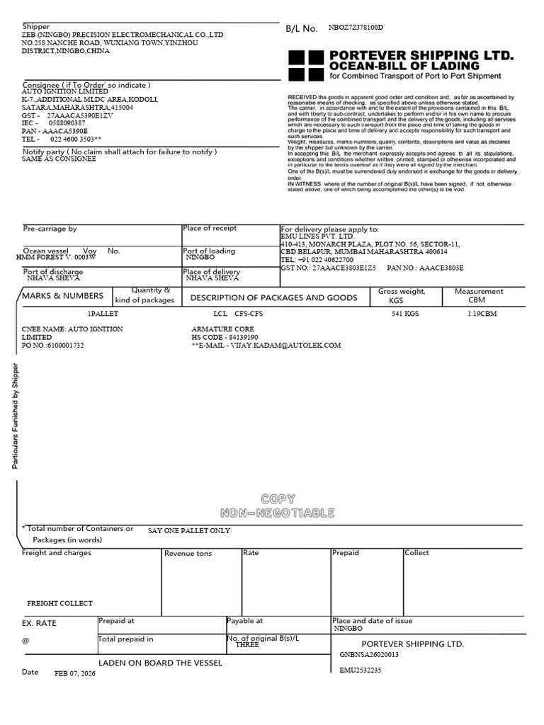 B/L No.: Marks & Numbers Description of Packages and Goods | PDF ...