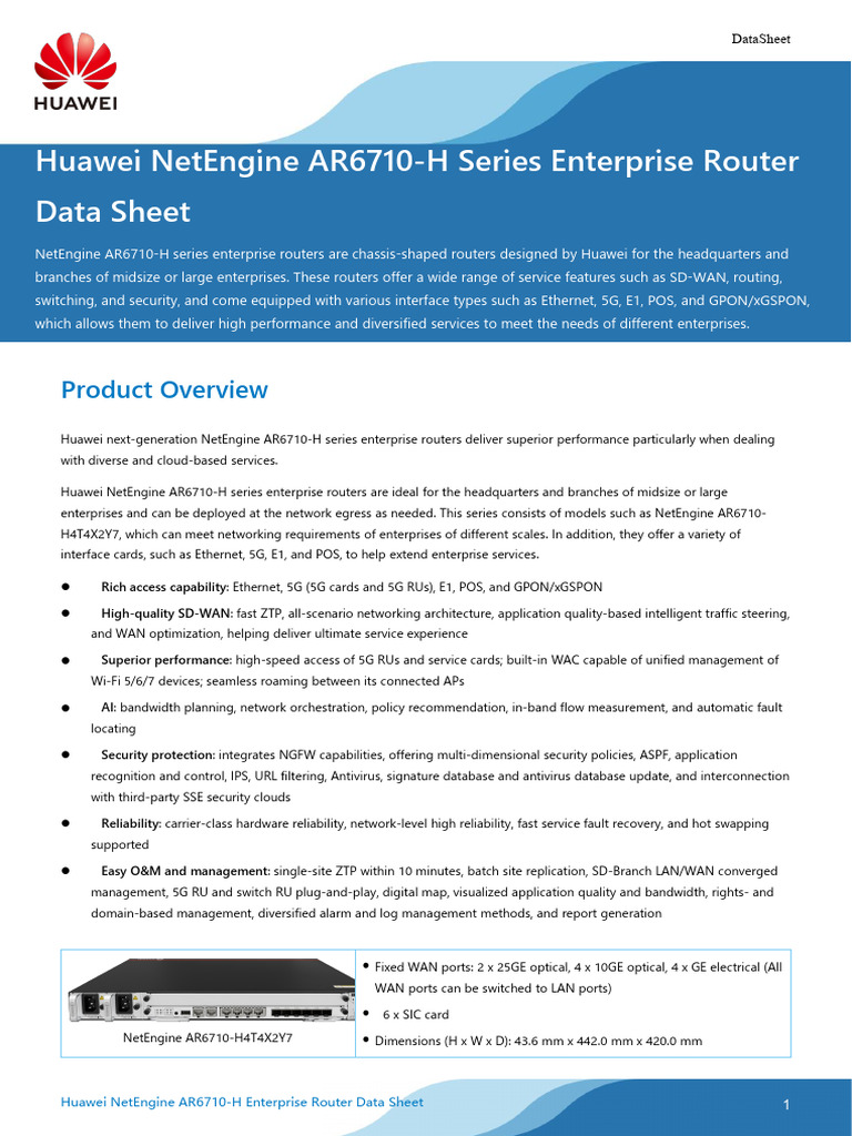 Huawei NetEngine AR6710-H Series Enterprise Router Data Sheet-R25C00 ...