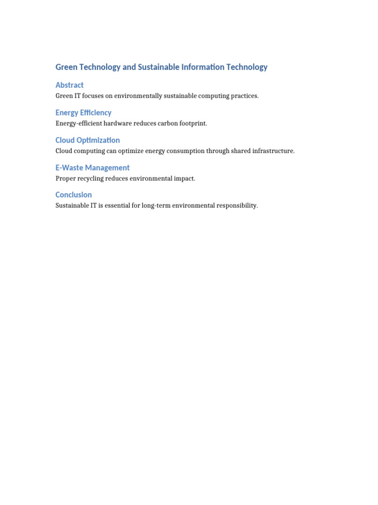 Green Technology Sustainable IT | PDF