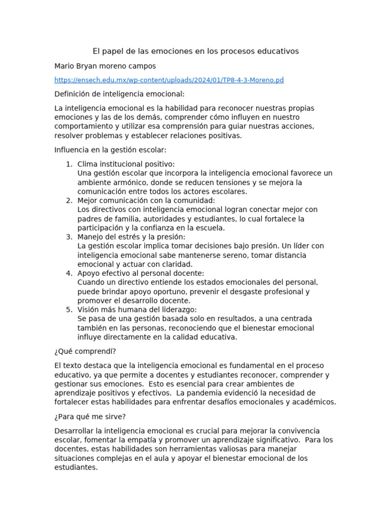 El Papel de Las Emociones en Los Procesos Educativos | PDF | Las ...