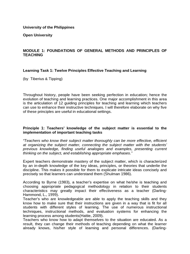 Learning Task 1 of Effective Teaching and Learning | PDF | Learning ...