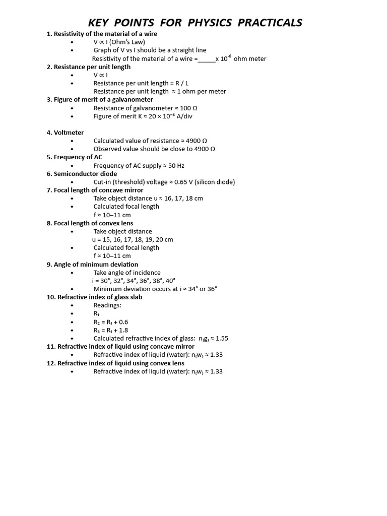 Key Points For Physics Practicals | PDF