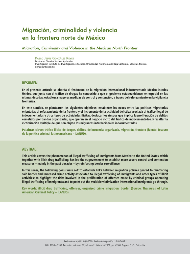 Migración, Criminalidad y Violencia en La Frontera Norte de México ...