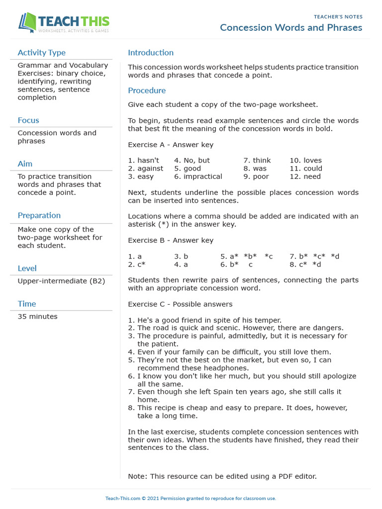 Concession Words and Phrases | PDF