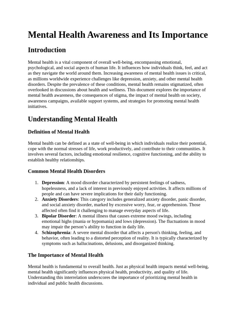 Mental Health Awareness and Its Importance | PDF | Mental Health ...