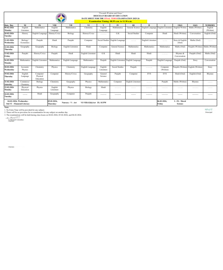 Final Term Examination Date Sheet 2025-2026 (4) - 857 | PDF