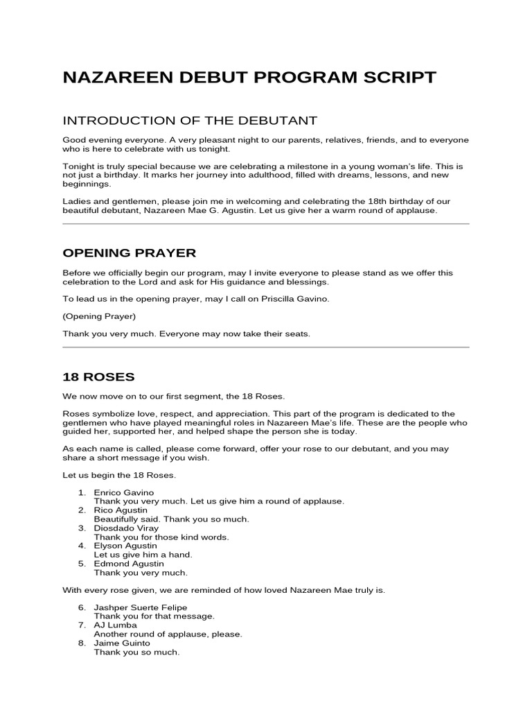 Nazareen Debut Program Script | PDF