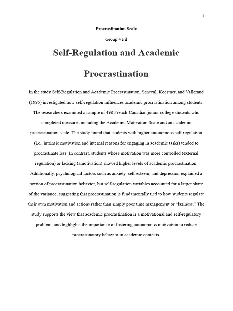 Self-Regulation and Academic Procrastination | PDF | Professional ...