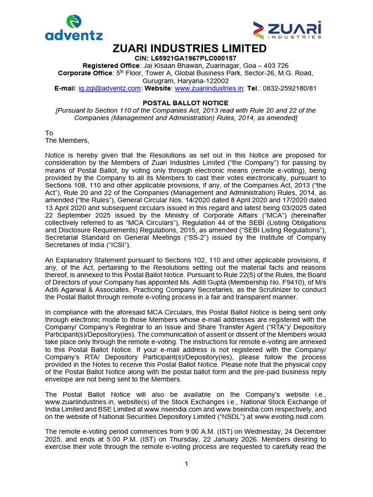 Postal Ballot Notice | PDF | Login | Electronic Voting