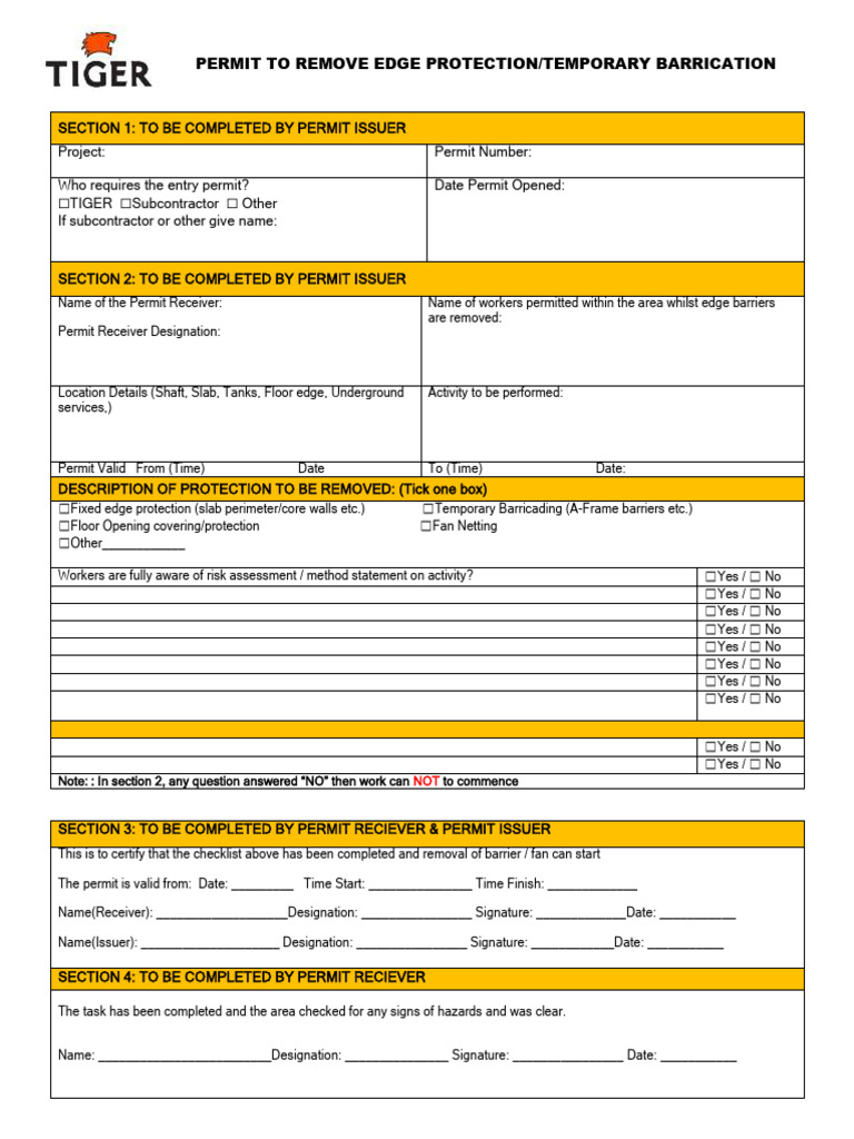 Permit For Removing Edge Protection | PDF | Occupational Safety And ...