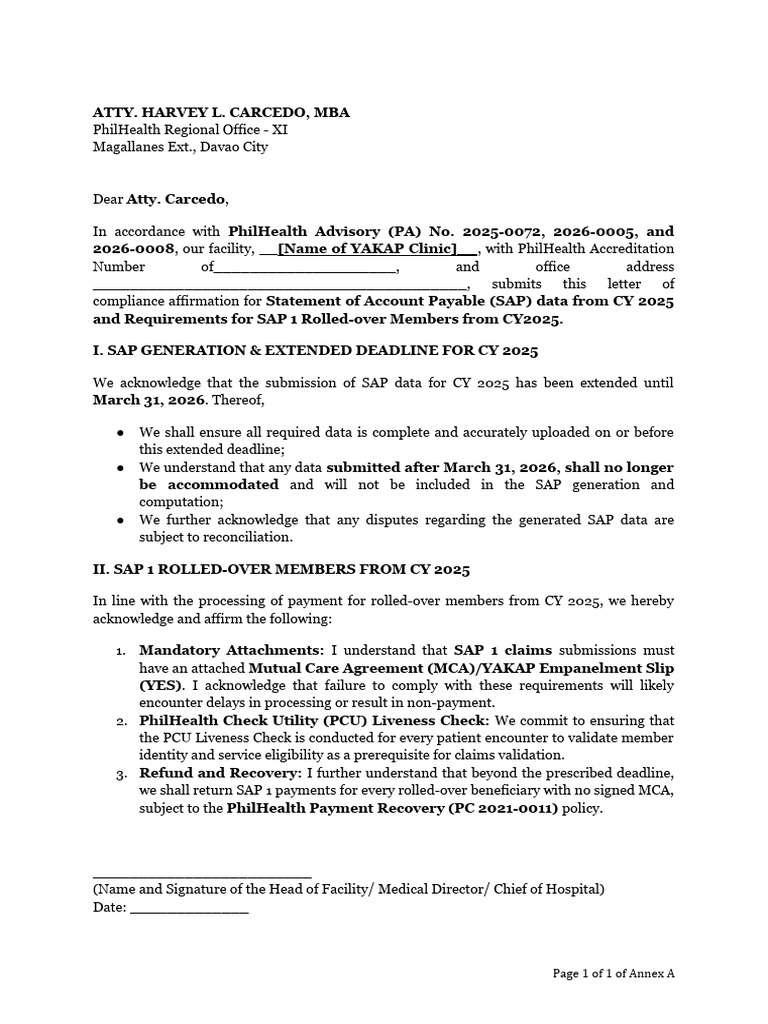 Letter of Request For Sap Generation and Compliance Affirmation ...