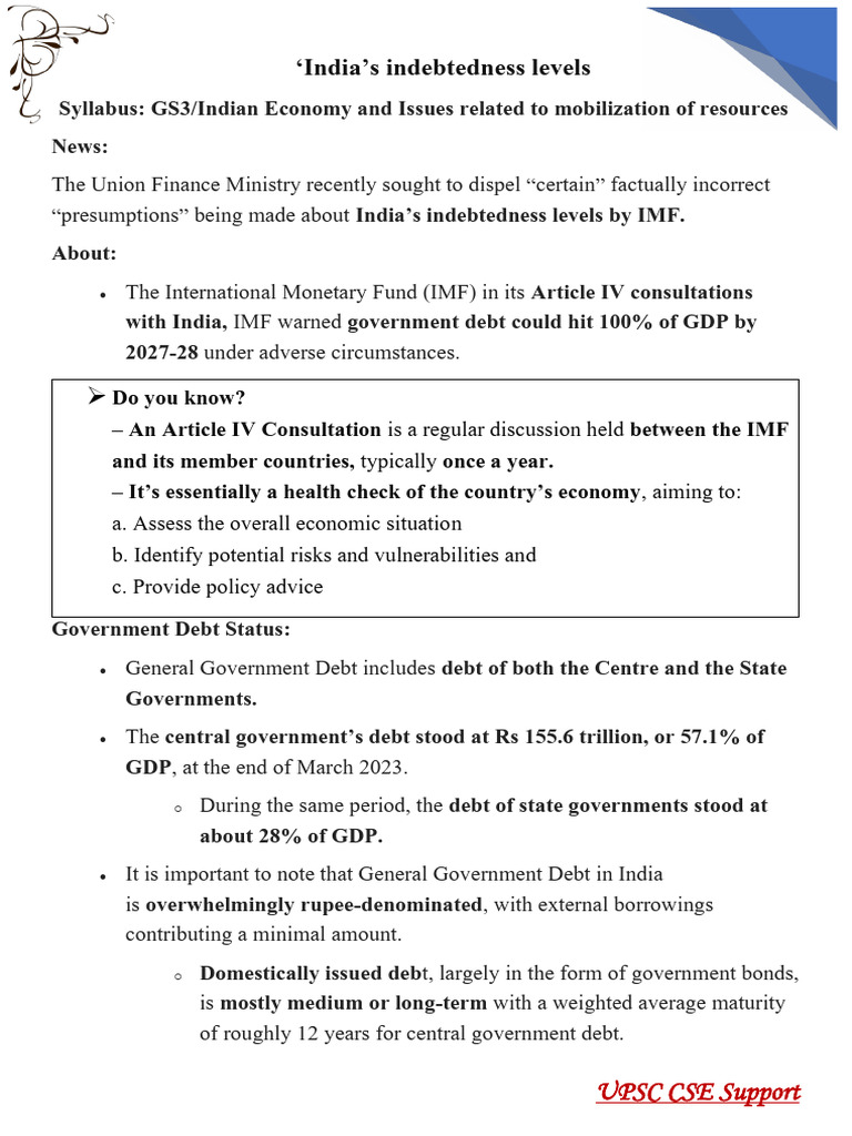 India's Indebtedness Levels | PDF | Government Debt | International ...