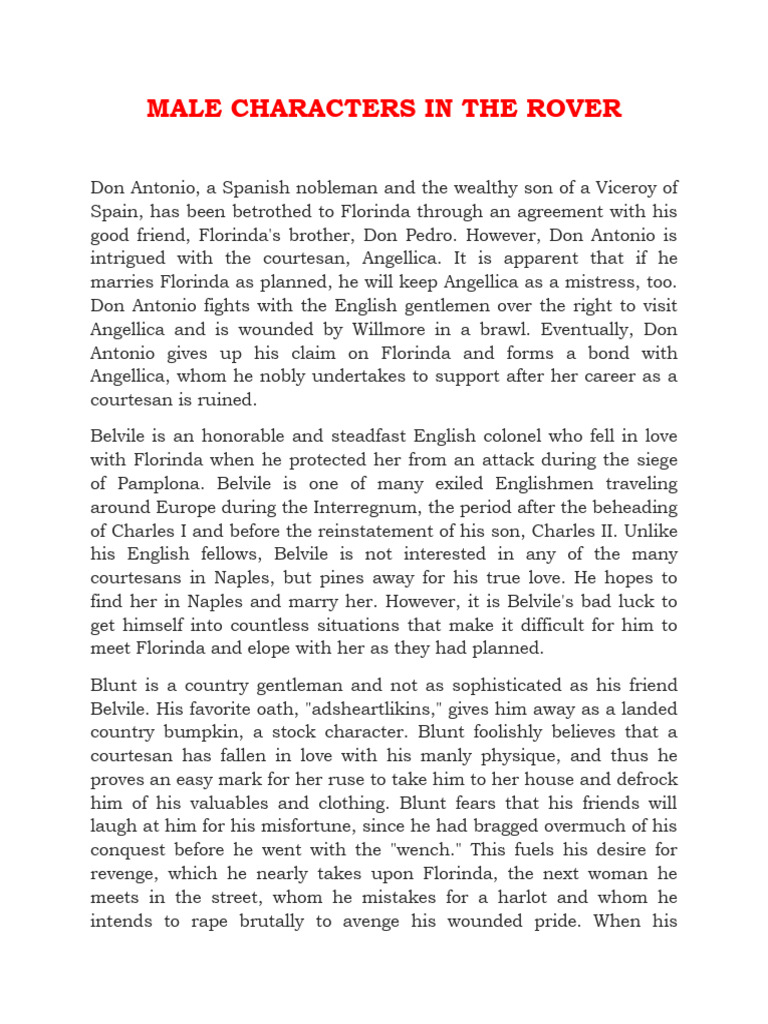 Male Characters in The Rover | PDF