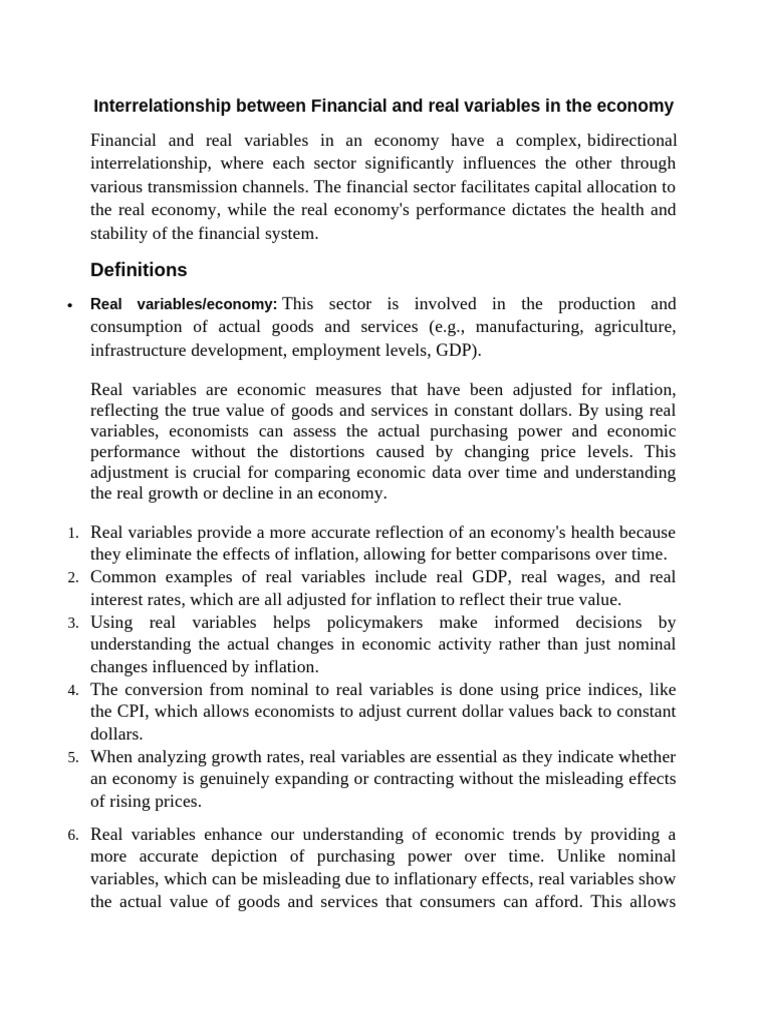 Financial and Real Variables in An Economy Have A Complex | PDF | Real ...