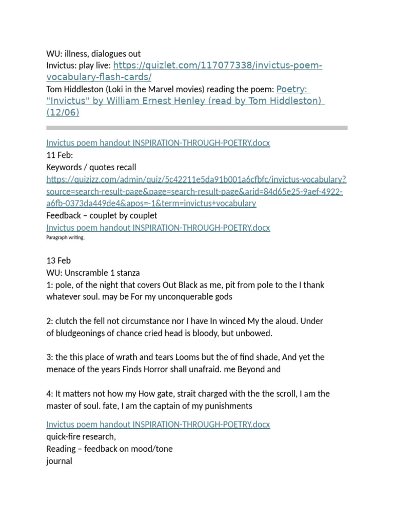 Invictus Lesson Plan | PDF