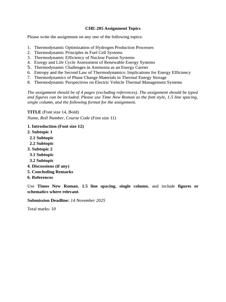 CHE 205 Assignment | PDF