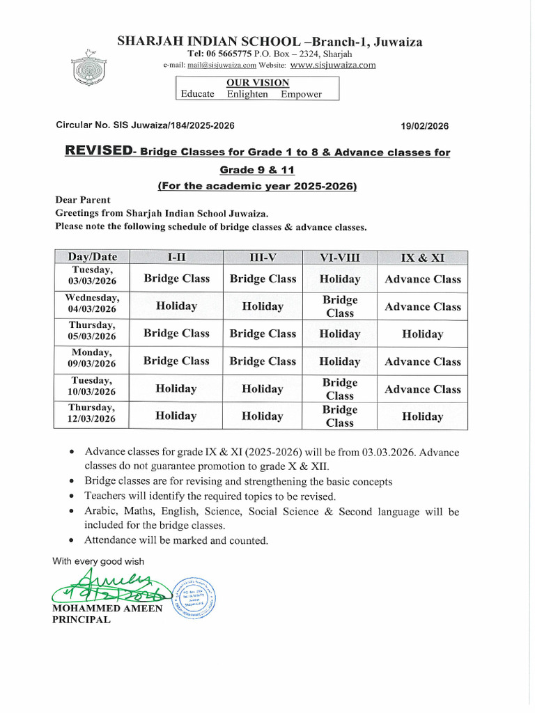 Revised - Bridge Classes & Advance Classes | PDF
