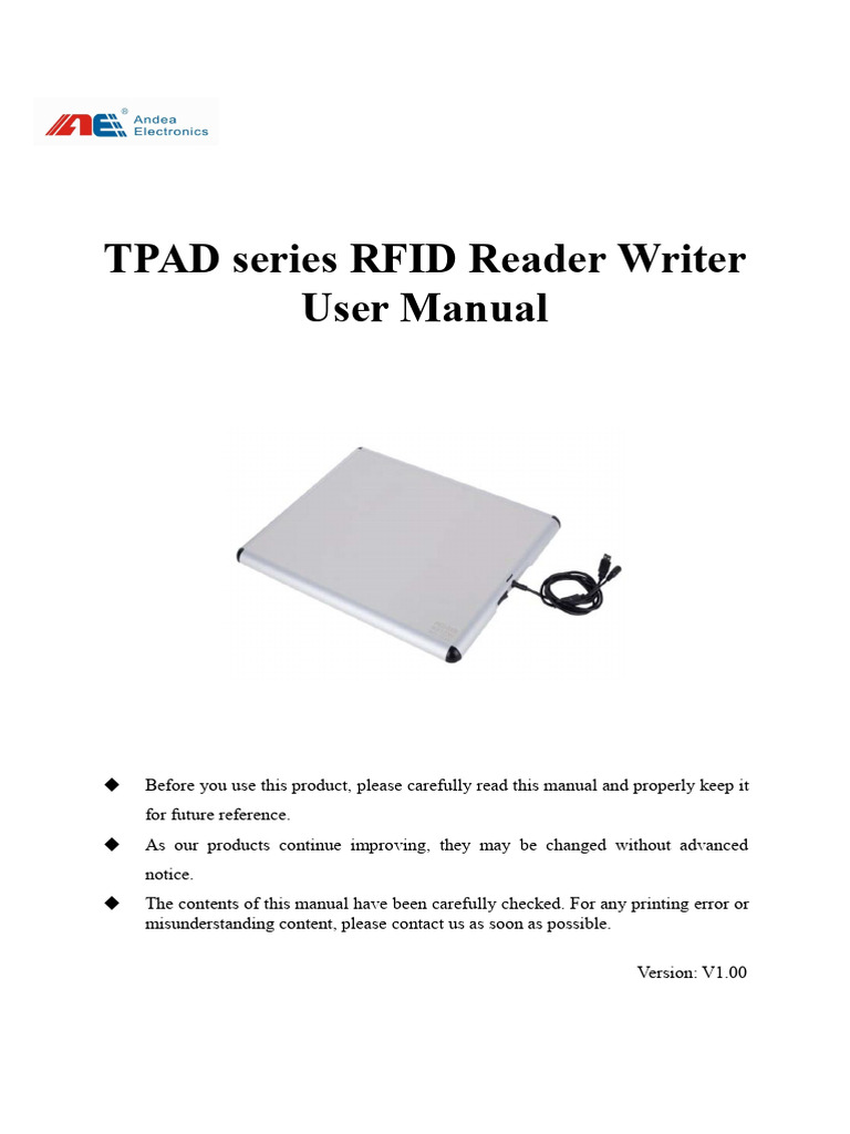 TPAD Series HF RFID Pad Reader Writer User Manual V1.0 | PDF | Usb ...