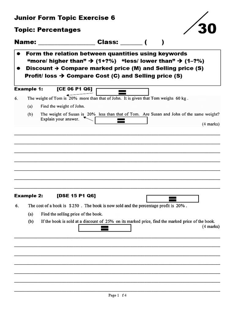 Junior Form Topic Exercise 6 | PDF