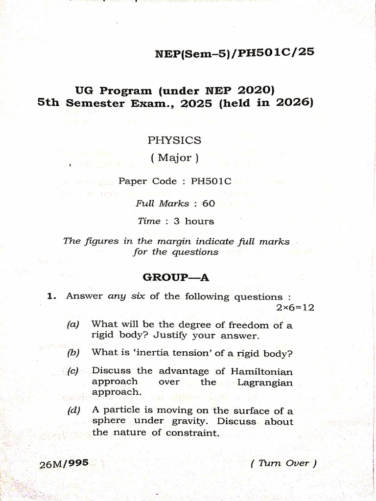 5th Sem. Physics (Major) 2025-26 Question Paper - ( - ) Subir - C. - 04 ...