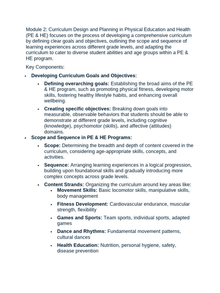 Lesson Teaching PE and HE Module 2 2 | PDF | Physical Education ...