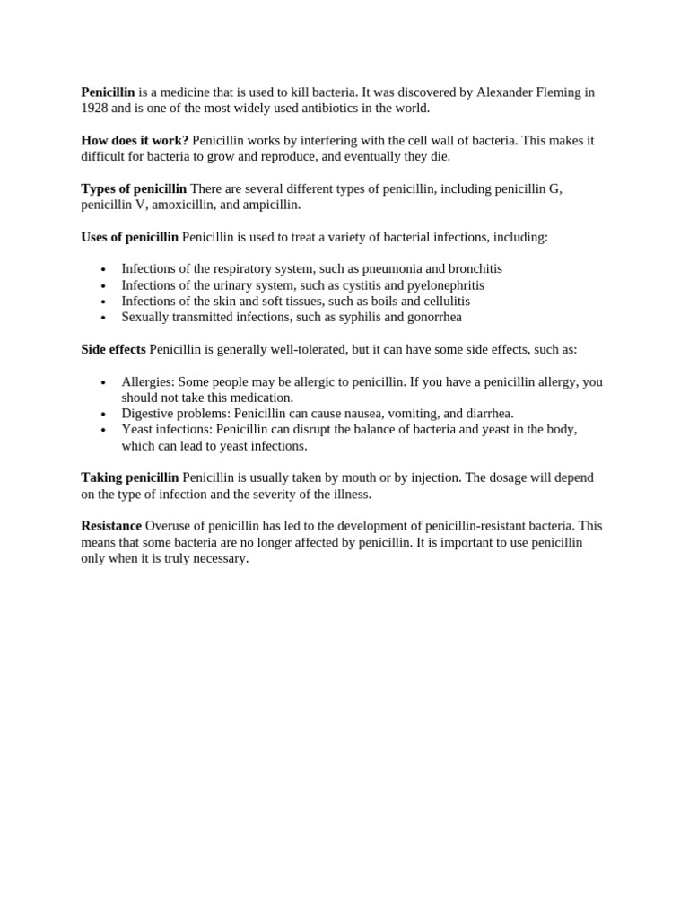 Penicillin Is A Medicine That Is Used To Kill Bacteria | PDF