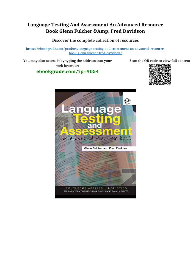 Language Testing and Assessment An Advanced Resource Book Glenn Fulcher ...