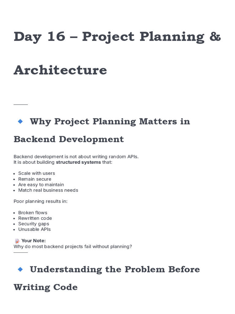 Day 16 - Project Planning & Architecture - Trainee Program | PDF ...