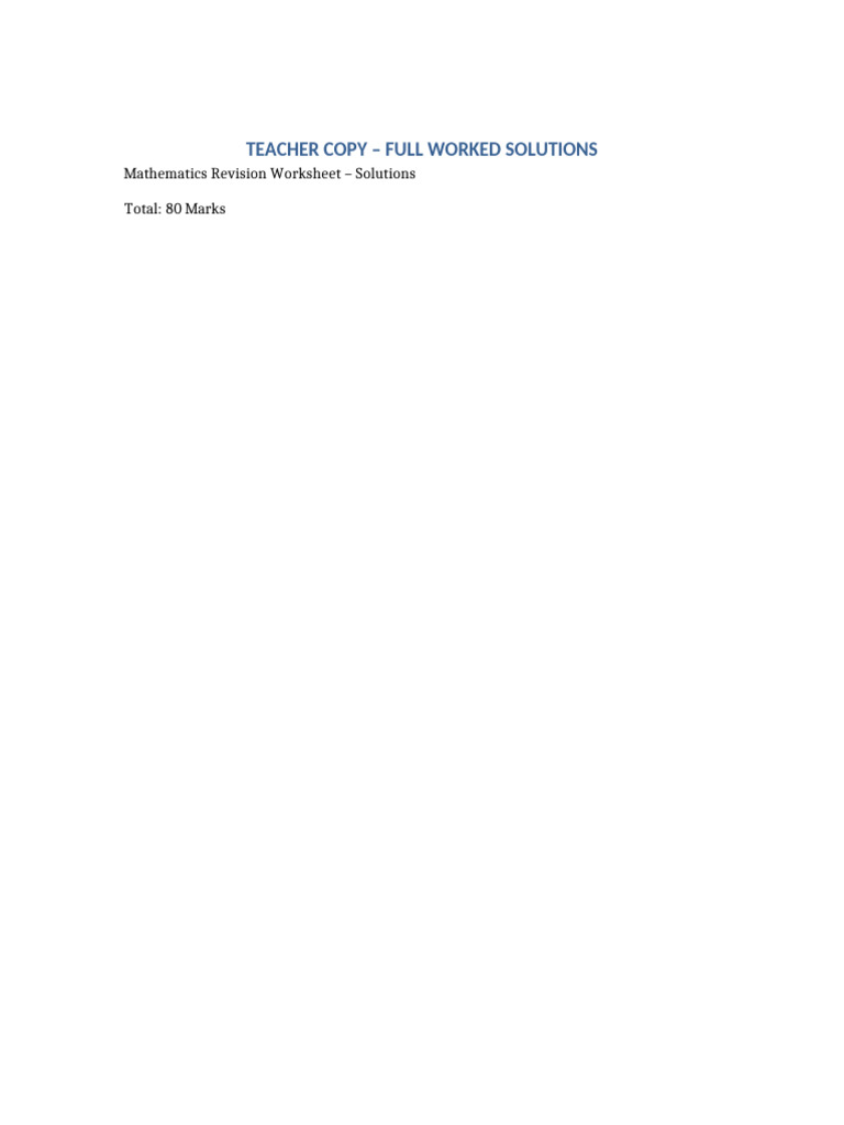 Teacher Copy Full Solutions Maths Revision | PDF