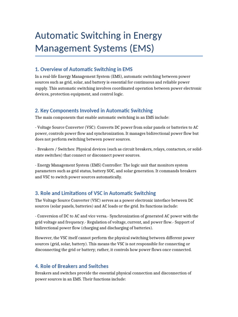 EMS Automatic Switching Detailed Explanation | PDF | Electrical Grid ...