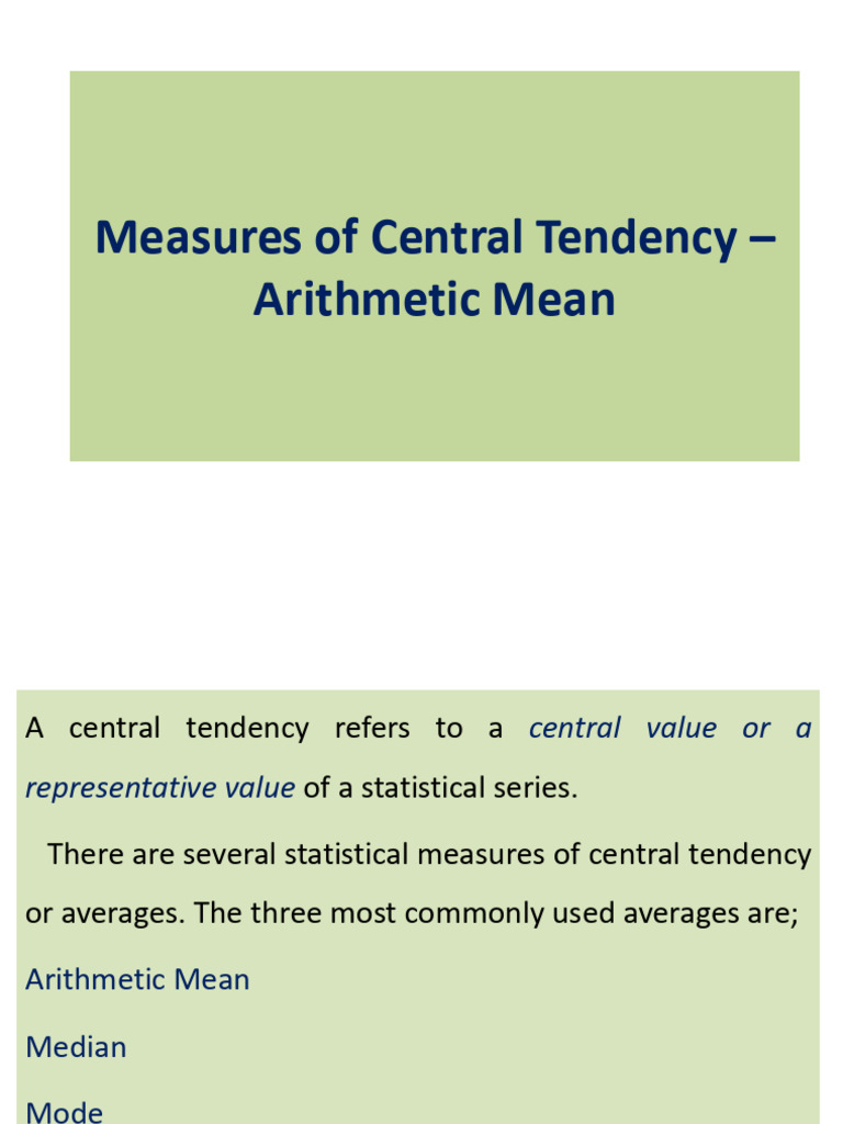 Measures of Central Tendency - Arithmetic Mean | PDF | Mean ...