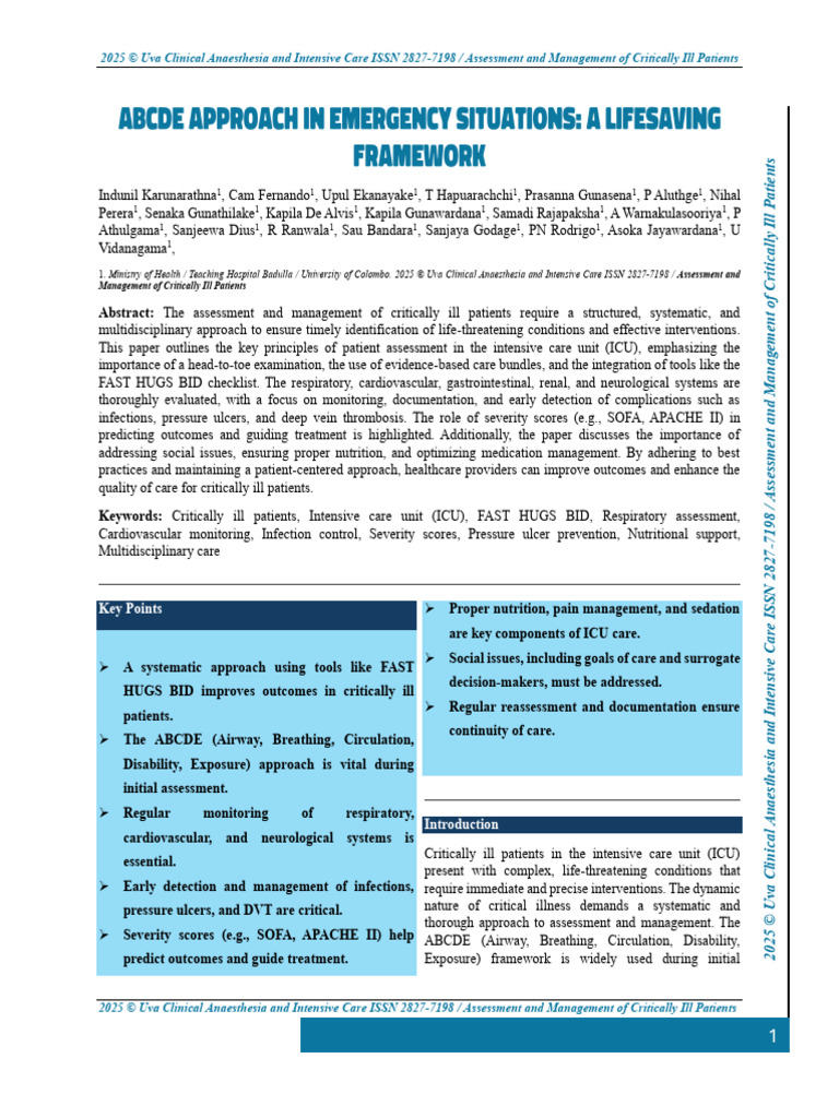 Abcde Approach in Emergency Situations A Lifesaving Framework | PDF