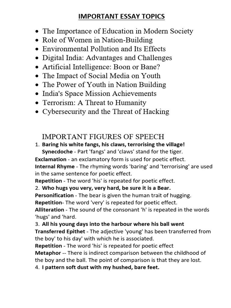 English STD 10 (Essay-Figures of Speech) | PDF | Rhetorical Techniques ...
