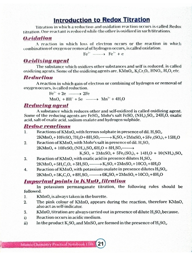 Oxidation Reduction Redox Titration | PDF
